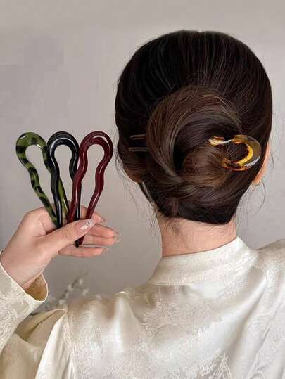 Elegant Acrylic U-Shaped Hair Clip, Women's High-End Bun Hairstyle Accessory, Wavy Hair Clip, Minimalist Modern Hair Ornament