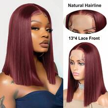 合成蕾丝前假发，短款波波头波浪卷发，13*4区域透气蕾丝网，纯手工编织，耐热，可自由造型。 - 彩色 - 查看 12