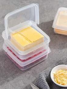 1个透明奶酪保鲜盒，密封食品容器，适用于新鲜奶酪、香肠和零食的厨房收纳，便携式果蔬冰箱盒，奶酪片盒，洋葱、生姜、大蒜、水果冰箱保鲜盒，可折叠黄油块包装盒，厨房必备 - 彩色 - 查看 3