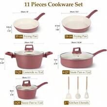 Pots, Pots And Pans Set Non Stick, 11-Piece Nonstick Induction Cookware Set, Kitchen Cooking Set With Frying Pans, Saucepan, Stock Pot, Red Brown - 查看 3