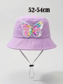 1pc Girls' Sequin Butterfly Bucket Hat, Adjustable, Fashionable Sun Protection Hat For Spring/Summer - Purple Bow - View 12