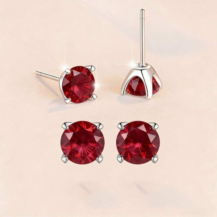 1 Đôi bông tai bạc cổ điển đính đá ruby đỏ, kiểu dáng thời trang, đa năng, phù hợp cho đám cưới và tiệc tùng. - Trắng + Hồng ngọc - Xem 1