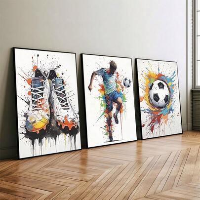 1/3pcs/Set Modern Graffiti-Style Football Canvas Wall Arts Posters Prints Featuring Soccer Boots And Players,Sports Decoration Living Room, Bedroom, Dining Room,Perfect For Room Decor,Canvas Paintings,Wall Decorations Gift,No Frames