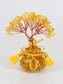 Árbol de bonsái de cristal de piedras preciosas - Buena suerte y sanación para el hogar y el escritorio - Mostaza Amarilla - Ver 15