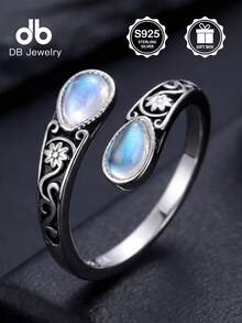 1pc Vintage S925 Sterling Silver Moonstone Pear-Shaped Women's Thumb Ring, Elegant Classic Style, Love Contract Ring, Suitable For Graduation, Proposal, Engagement Gift, Women's Daily Wear, Loyalty Ring, Halloween, Valentine's Day, Mother's Day, Birthday Gift, Comes With Gift Box - Moonstone Pear-shaped Open Ring - View 2