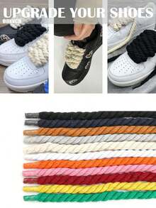 1pair Thick Rope Laces(120cm/47.24inch)Round Chunky Shoelaces Replacement Laces For Sneakers,Rope Shoe Laces,Shoe Accessories,Men And Women Shoelaces - 白色 - 查看 9