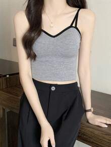 2025 Summer Women Solid Color Slim Fit Casual Camisole - Grey - View 1