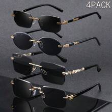 4pcs Square & Oval Fashionable Frameless Glasses, Unisex Couples Everyday Wear And Gift - Multicolor - View 1