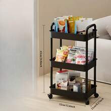 1pc Multi-Tier Mobile Storage Cart, Compartmentalized Storage, Flexible Push-Pull Design, Easy Assembly, Heavy Duty, Waterproof, Easy To Clean, Space-Saving, Open Structure, Suitable For Kitchen, Bathroom, Living Room, Bedroom And Other Spaces - Multicolor - View 3