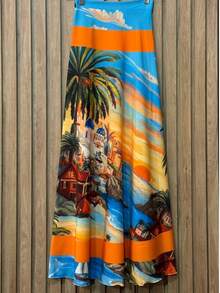 Premium Beach Cover-Up Set: Bodysuit, Swimsuit, And Pareo - Seaside Villa Print - View 2