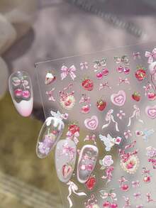 1pc 5D Japanese Style Pink Heart & Butterfly Nail Art Stickers, Shiny Letter Cute Self-Adhesive Nail Decor Tools Accessories - Multicolor - View 3