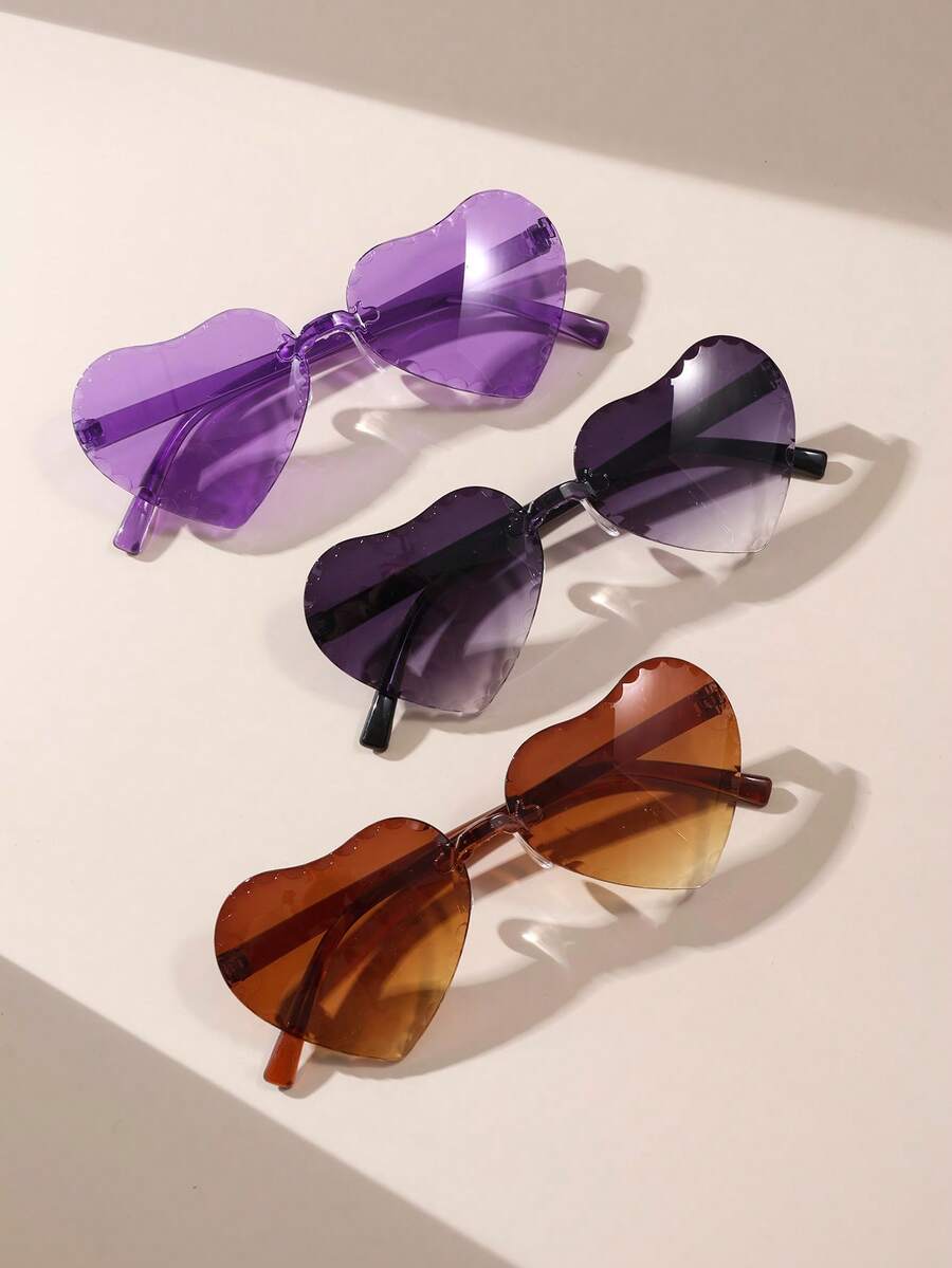 3 Pairs Summer Casual Heart-Shaped Fashion Glasses For Men And Women, Daily Wear & Holiday Decoration - Multicolor - View 1