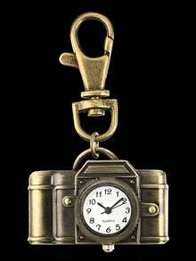 Camera-Shaped Pocket Watch Vintage Bronze Keychain, Innovative Quartz Watch Keychain Pendant, Bag Accessory, Creative Gift, Nurse Watch, Valentine's Day Gift, Gift For Friends, Keychain Pendant, Christmas And Birthday Souvenir. - 青銅2 - 查看 3