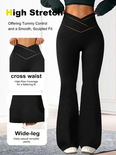 Quần thể thao ống loe nữ, quần yoga kiểu retro đan chéo, quần legging chạy bộ ống rộng cạp cao, kiểu dáng rộng rãi đa năng cho mùa xuân/hè.