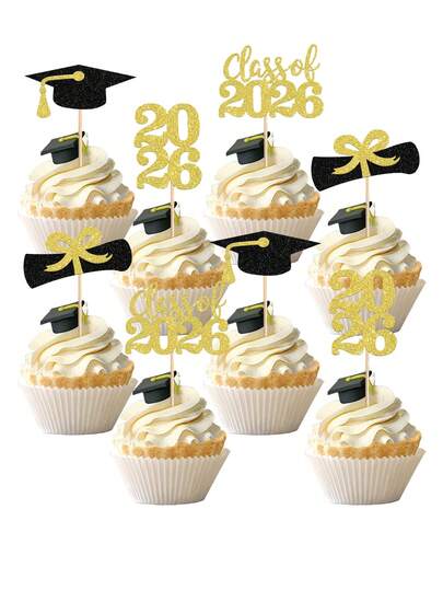2026 Graduation Theme Cupcake Decorating Set, Includes Shiny "Class Of 2026" Design, Diploma And Graduation Cap Patterns, As Well As 2026 Cupcake Decorations. Ideal For Decorating 2026 Graduation Theme Parties, Birthday Parties And Weddings