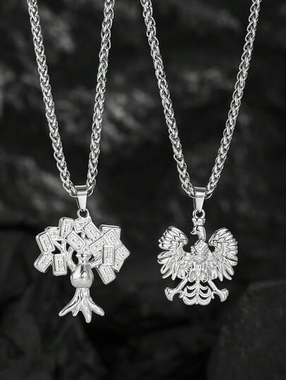 1 pieza Collar con colgante de árbol de dinero y fénix de acero inoxidable, estilo personalizado de moda hip-hop para hombres
