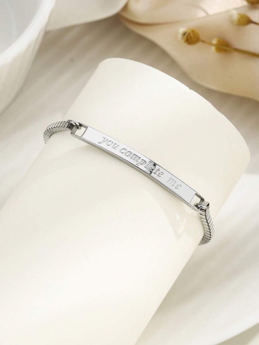 1 chiếc vòng tay nữ thời trang tinh tế hình vòng cung bằng thép không gỉ khắc họa tiết. - Bạc - Xem 1