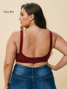 1pc Women's Sheer Lace Nylon Bra, Wireless & Non-Padded With Breathable Sexy Simple European & American Style, Plus Size For Home, Office And Outdoor Wear, Lingerie, Lift - Burgundy - View 3