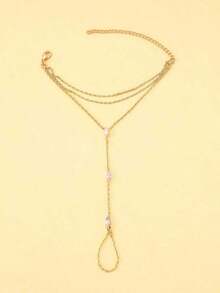 1pc Luxury Gold Tone Zirconia Multi-Layer Finger Hand Chain Bracelet, Minimalist Versatile Delicate Chain Hand Jewelry Accessory Gift For Women - Vàng - Xem 2