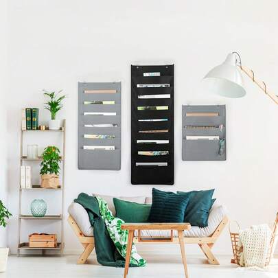 1pc Wall Hanging Storage Bag, Fabric Wall Mount File Organizer Pouch, Multi-Layer Wall Mounted Storage Bag, Suitable For Bedroom, Dorm, Can Store Clothes, Books, Magazines, Etc.