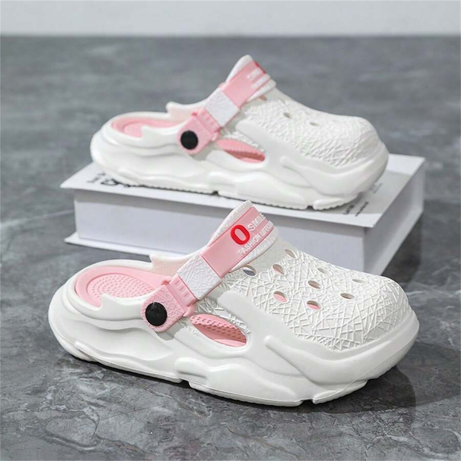 Pantuflas slip-on para hombres, sandalias casuales y versátiles de pareja con suela gruesa hueca, zapatillas tipo mula, zapatos de playa, sandalias casuales transpirables para hombres - Rosa - Ver 1