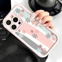 Floral Rainbow Pattern Phone Case Compatible With  17  16 Pro Max  15 Pro Max  13 And  12 Made Of TPU Material Providing Shock And Drop Protection Precise Cutout Design Slim And Lightweight A Great Gift For Family Friends Loved Ones And Boyfriends/Girlfriends - Pink - View 3