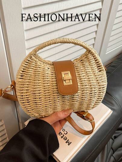 1pc New Fashionable Beach Vacation One Shoulder Handbag, Suitable For Parties, Banquets, And Daily Commute, Can Store Phone, Mirror, Keys, Lipstick, Wallet, Ideal As Christmas, Mother's Day, Birthday Gift