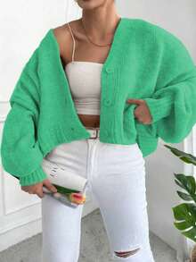 2025 European And American Style Spring/Autumn/Winter New Versatile Loose Short Sleeve Knit Long Sleeve Sweater Cardigan Jacket For Women - Green - View 3