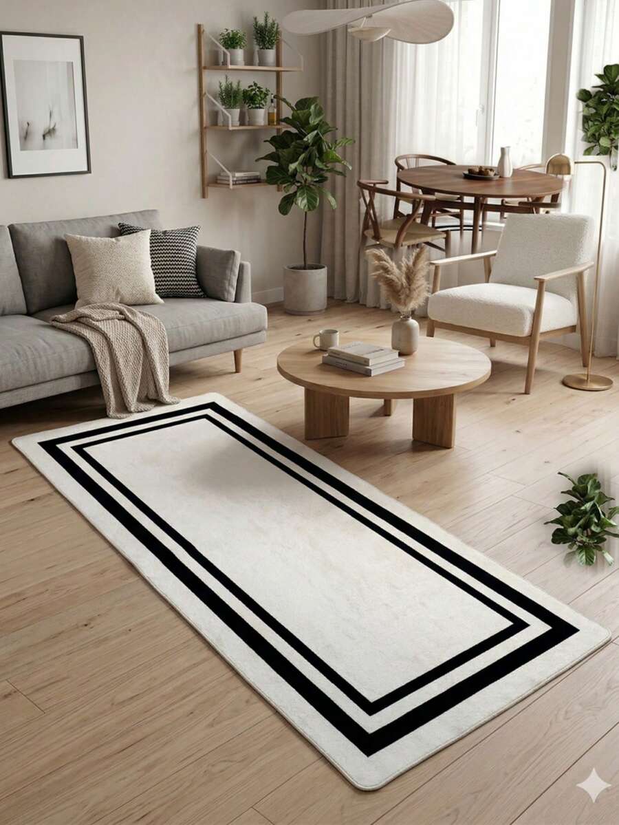 Modern Geometric Pattern Washable Area Rug - Distressed Monochrome Abstract Print Carpet for Living Room, Bedroom & Home Decor 80x200 cm, 80x300 cm,100x200 cm, 120x180 cm - 白色 - 查看 1