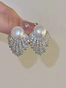 1件复古水钻珍珠耳环，夸张时尚奢华优雅女士耳环 - 彩色 - 查看 3