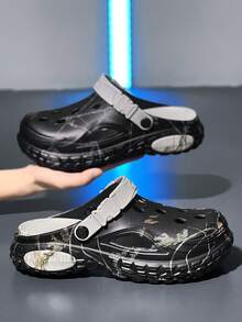 Sandalias perforadas transpirables, adecuadas para adolescentes, deportes al aire libre, antideslizantes, de secado rápido, de moda para hombres en verano - negro y gris - Ver 2