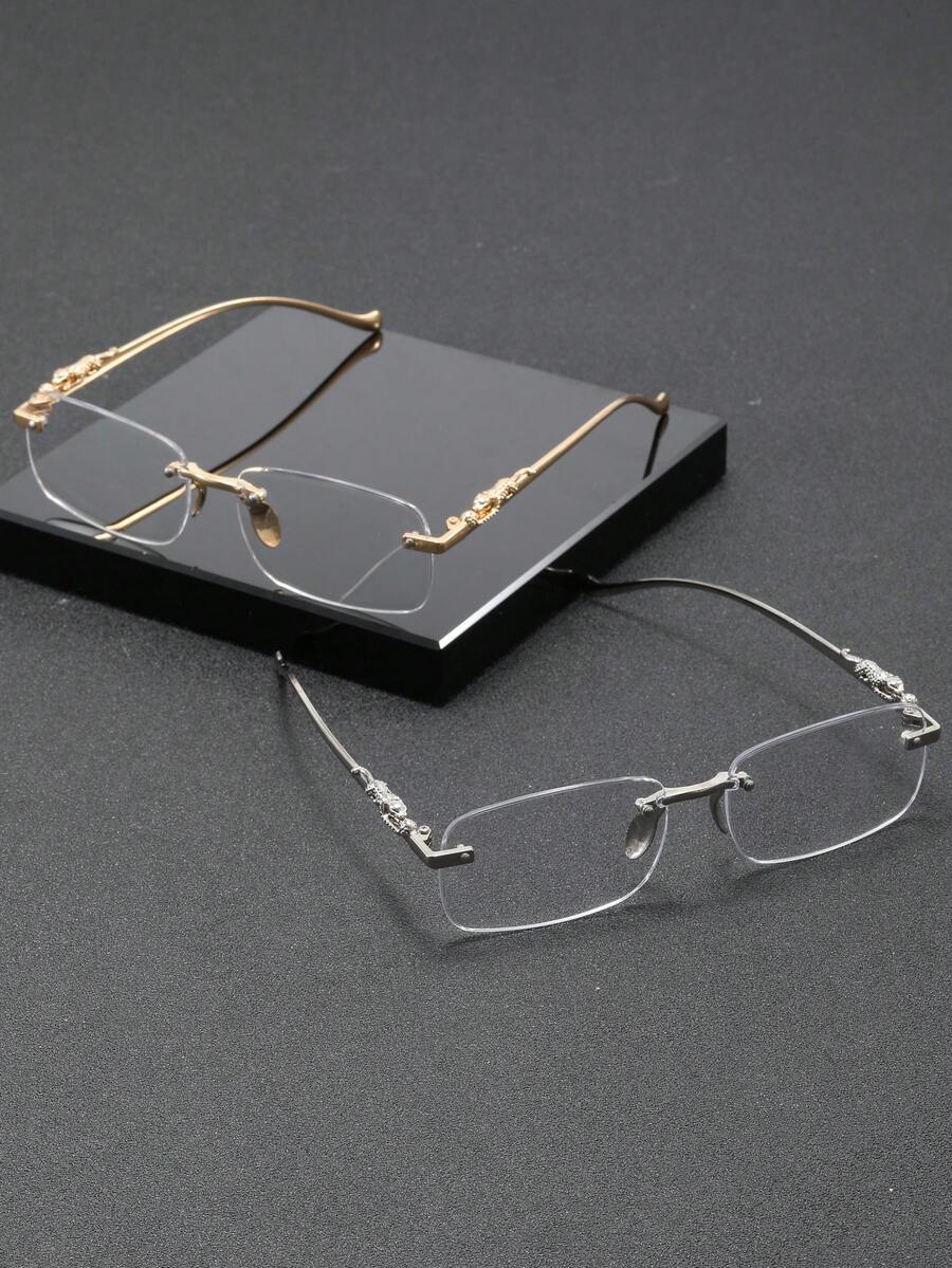Unisex Rectangular Rimless Transparent Glasses With Metal Frame, Fashionable Casual Wear, Luxury Social, Stylish Street Photography And Office Attire - Multicolor - View 1