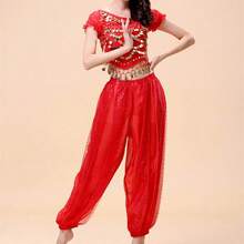 Women's Belly Dance Performance Costume, Includes Adult Short Sleeve Top And Harem Pants, Adult Practice Wear, Party Performance Outfit, Multiple Colors Available - Multicolor - View 7