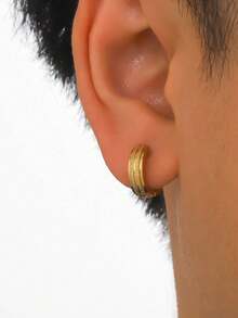 1 par de pendientes de acero inoxidable de clip minimalistas y versátiles de moda para hombres - Amarillo Oro - Ver 2