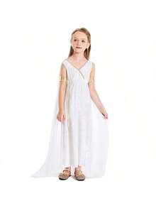 Greek Mythology Maiden White Palace Shawl Maxi Dress, Elegant Roman Mythology Themed Cosplay - Multicolor - View 4