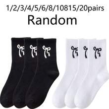 1/3/5/10双装随机女士蝴蝶结设计舒适透气加厚袜子，有趣独特的秋冬礼物之选 - 中筒襪 - 查看 11