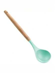 1/2pcs Wooden Handle Heat-Resistant Silicone Soup Ladle, Deep Bowl For Home Use, Non-Stick Pot Cooking Utensil - View 2
