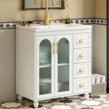 Bathroom Furniture Single Vanity Unit With Base Cabinet 80cm With Ceramic Washbasin, White - White - View 4