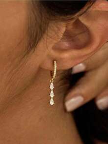 1Pair Dangle Earrings For Women, Preppy Stocking Stuffers For Women Christmas Gifts Dainty Gold Earrings Drop Earrings For Women Hypoallergenic Long Gold Huggie Hoop Earring Small Formal Prom Earring Waterproof Fashion Women Jewelry Hypoallergenic Waterproof Long Gold Huggie Hoop Design, Dainty Small Formal Prom Jewelry, Perfect Preppy Stocking Stuffers Christmas Gift, Daily Wear Party Date Night Accessory - Bạc - Xem 3