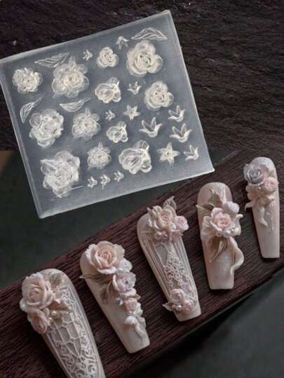 1 khuôn silicon làm móng nghệ thuật, hình hoa, khuôn móng hoa hồng, thích hợp làm phụ kiện trang trí tiệm nail, dụng cụ làm móng, đồ dùng làm móng, dụng cụ làm móng nghệ thuật, đồ dùng học tập, nghệ thuật làm móng, dụng cụ làm móng (dùng cho móng giả dán), dụng cụ làm móng