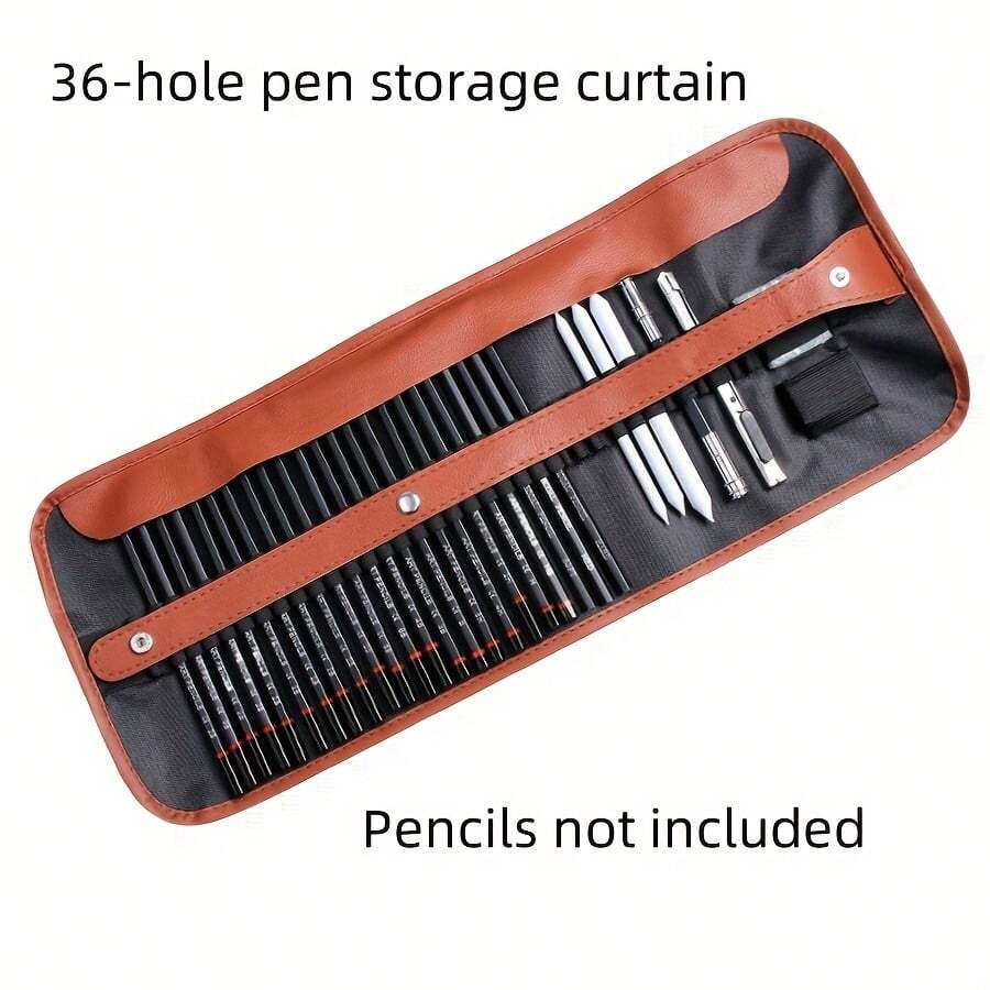 Spacious And Portable Colored Pencil Storage Case Featuring 36 Slots And A Black Fabric Roll-Up Organizer. Ideal For Adults, Professionals, And Artists; A Perfect Choice For Birthdays, Travel, And More. - 36 Holes - View 1
