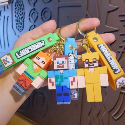 Minecraft 1 pieza Llavero de moda con estilo de juego de píxeles populares - Llavero de personaje de juego, llavero con estilo de píxeles, gancho de pared para llaves, colgante único para mochila, accesorio para llaves de coche, regalo ideal para fans del anime