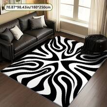 Black And White Patterned Entrance Balcony Area Rug, Soft And Luxurious Home Office Rug, Suitable For Indoor And Outdoor Use, Living Room, Bedroom, Kitchen, Farmhouse And Camping Decor, Machine Washable, Available In Various Sizes - 簡約款 - 查看 4
