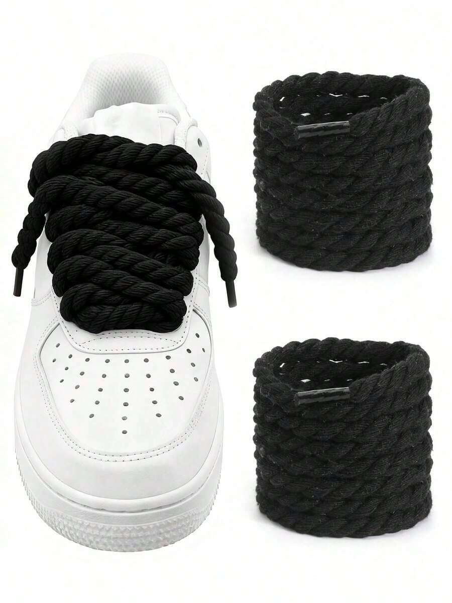 1pair Thick Rope Laces(120cm/47.24inch)Round Chunky Shoelaces Replacement Laces For Sneakers,Rope Shoe Laces,Shoe Accessories,Men And Women Shoelaces - 白色 - 查看 1