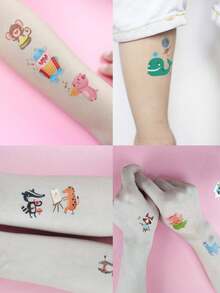9 Sheets Body Art Temporary Tattoo Stickers, Perfect For Women. Cute And Fun Cartoon Animal Pattern, Waterproof Fake Tattoo, Lasting 2-5 Days. Can Be Used On Fingers, Hands, Arms, Neck, Chest, Waist And Legs. Perfect For Parties, Gifts. Easy To Use And Remove. - Multicolor - View 3