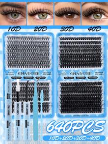 640/592/576片假睫毛套装，高容量假睫毛，居家DIY，包含睫毛胶、定型液、睫毛刷、镊子，新手友好型睫毛嫁接套装，打造蓬松浓密自然的睫毛效果，便携旅行装，混合款式睫毛+睫毛胶+睫毛刷 - 彩色 - 查看 20