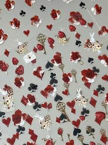 1 pieza Pegatina de arte de uñas 5D, diseño de candado y llave, decoración de uñas con corazón de rosa, conejo de San Valentín, pegatina de arte de uñas DIY - Multicolor - Ver 4