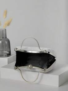 Mini Elegant Lace Pearl Rhinestone Box Clutch Bag, Suitable For Wedding And Evening Party - Silver - View 4
