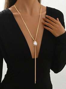 1pc Fashionable Stainless Steel Minimalist Elegant Luxury Versatile Extra Long Snake Chain Titanium Steel Necklace, Luxury Design With Premium Feel, Suitable For Women For Parties, Romantic Vacations, Friend Dates, Fashion Shows, Bars, Travel, Office, Vacations, Dancing, Beach, Romantic Getaways - Vàng 2 - Xem 7