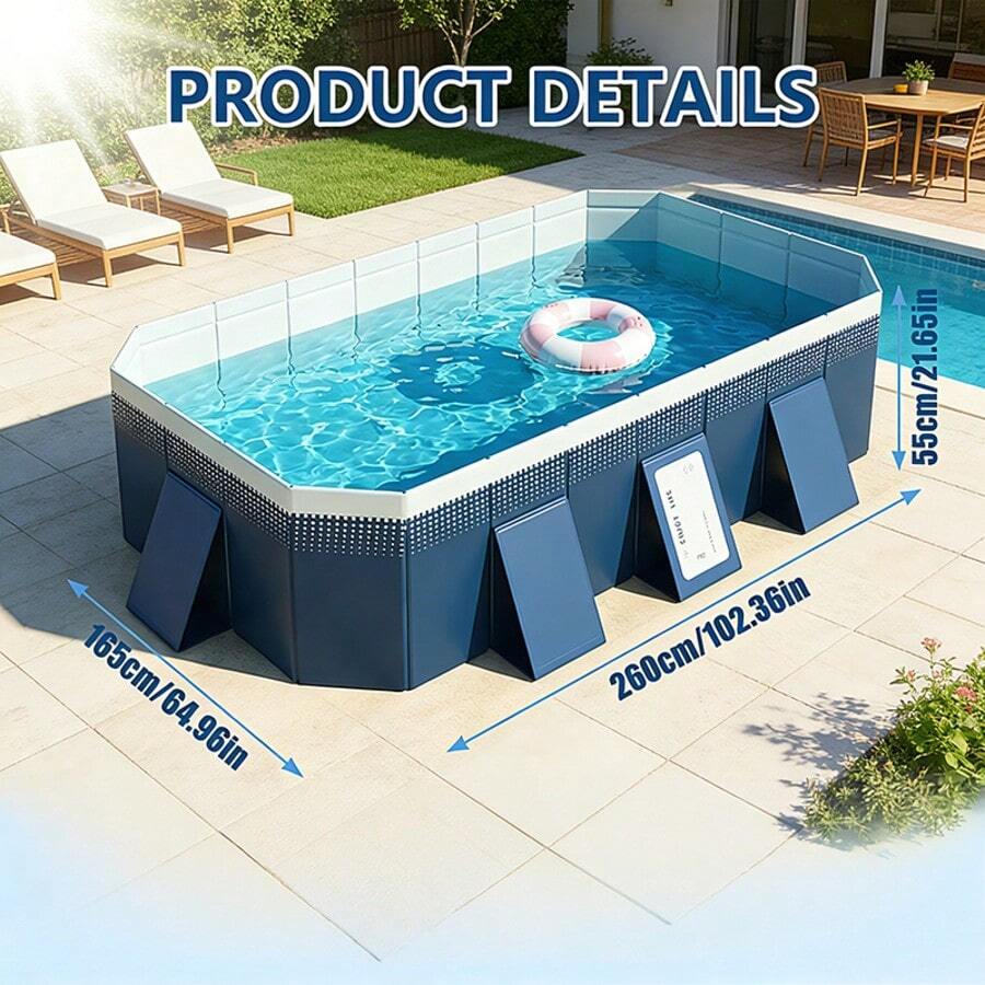 Foldable Above Ground Pool, No Inflation Required & Easy Setup, Sturdy Panel Structure For Stability, Large Capacity For Family Use, Multi-Use For Family, Pets & Outdoor Cooling, Portable Collapsible Design For Compact Storage, Ideal For Backyard, Patio & Garden Summer Water Fun, Durable Leak-Proof Construction, Perfect Outdoor Water Entertainment Equipment For Gatherings & Pet Bathing - Bể bơi gia đình cỡ lớn, không bơm hơi, màu xanh lam nhạt, đường kính 2,6 mét. - Xem 1